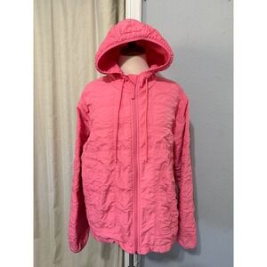 Avia Womens XL Jacket Pink Quilted Fleece Lined Full Zip Hoodie Running Hiking